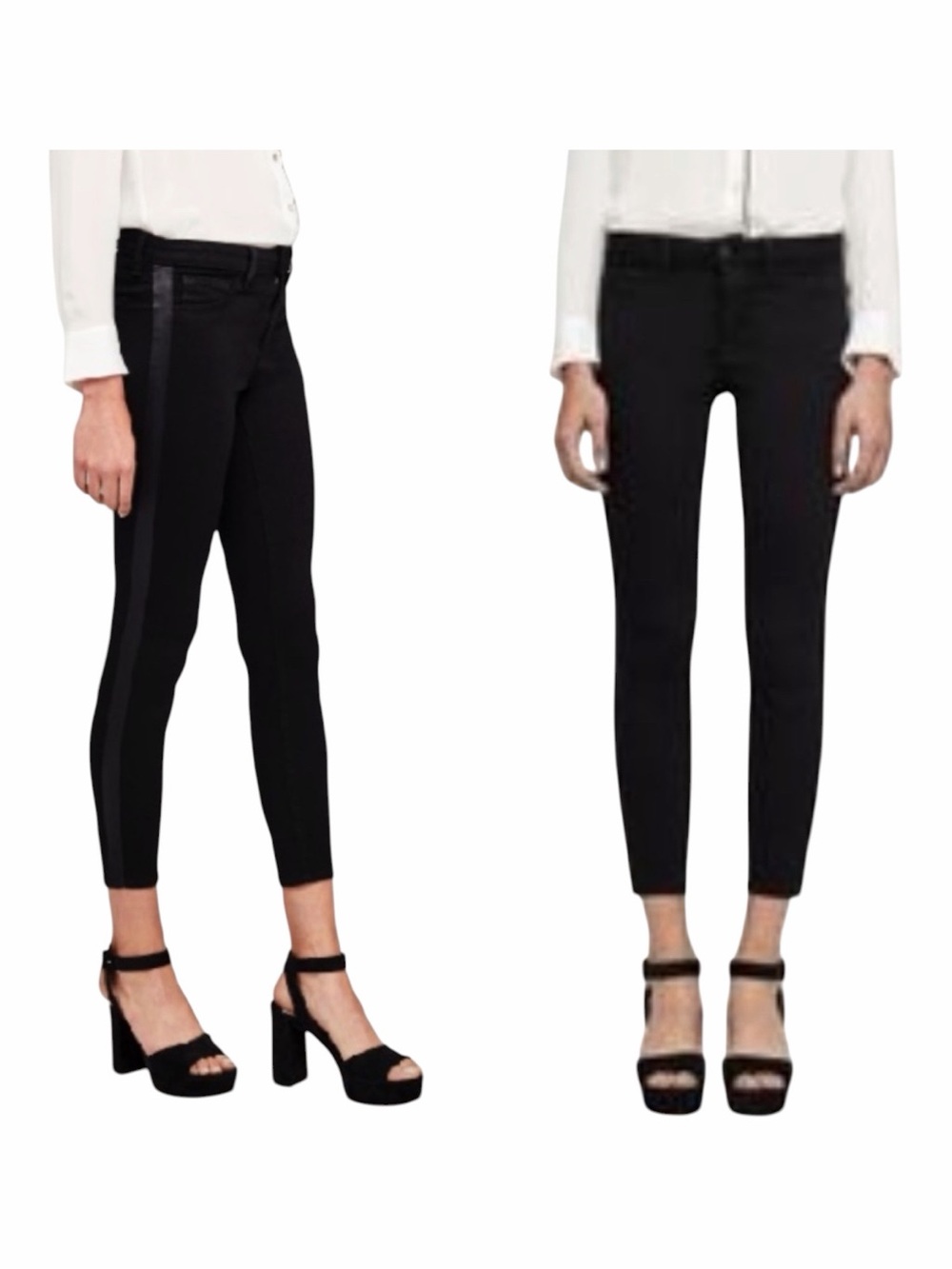 L’AGENCE Margot High Rise Velvet Tuxedo Stripe Skinny Jeans in Noir. Size 25”.